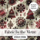 Red Black Nordic Christmas Trees Snowflakes Winter Seamless Pattern Digital Print Fabric by the Metre UK Sewing Quilting Textile