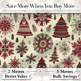 Red Black Nordic Christmas Trees Snowflakes Winter Seamless Pattern Digital Print Fabric by the Metre UK Sewing Quilting Textile