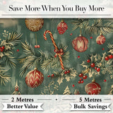 Classic Christmas Ornaments Holly Candy Cane Pine Branch Seamless Pattern Digital Print Fabric by the Metre UK Sewing Quilting Textile