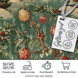 Classic Christmas Ornaments Holly Candy Cane Pine Branch Seamless Pattern Digital Print Fabric by the Metre UK Sewing Quilting Textile