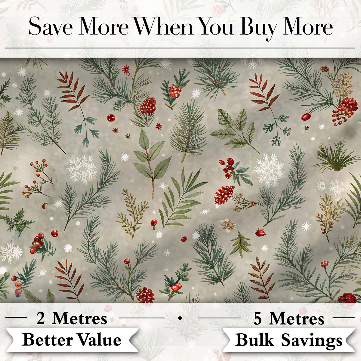 Minimal Winter Botanical Pine Branch Berries Seamless Pattern Digital Print Fabric by the Metre UK Sewing Quilting Textile