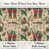 Vintage Christmas Boots Candy Cane Gramophone Pinecone Seamless Pattern Digital Print Fabric by the Metre UK Sewing Quilting Textile