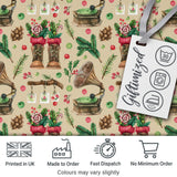 Vintage Christmas Boots Candy Cane Gramophone Pinecone Seamless Pattern Digital Print Fabric by the Metre UK Sewing Quilting Textile