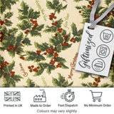 Festive Holly Berries Merry Christmas Text Seamless Pattern Digital Print Fabric by the Metre UK Sewing Quilting Textile