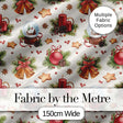 Christmas Bells Candles Snow Globe Gingerbread Seamless Pattern Digital Print Fabric by the Metre UK Sewing Quilting Textile