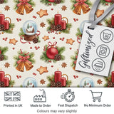 Christmas Bells Candles Snow Globe Gingerbread Seamless Pattern Digital Print Fabric by the Metre UK Sewing Quilting Textile