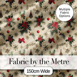 Vintage Poinsettia Pine Branch Snowflake Festive Seamless Pattern Digital Print Fabric by the Metre UK Sewing Quilting Textile