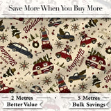 Festive Holiday Cars Gifts Snowflakes Happy Holidays Seamless Pattern Digital Print Fabric by the Metre UK Sewing Quilting Textile