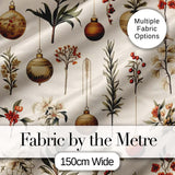Elegant Botanical Christmas Baubles Floral Leaves Seamless Pattern Digital Print Fabric by the Metre UK Sewing Quilting Textile