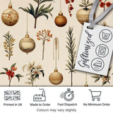 Elegant Botanical Christmas Baubles Floral Leaves Seamless Pattern Digital Print Fabric by the Metre UK Sewing Quilting Textile
