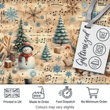 Winter Snowman Christmas Trees Music Notes Seamless Pattern Digital Print Fabric by the Metre UK Sewing Quilting Textile