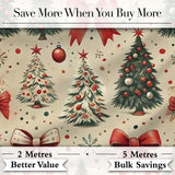 Vintage Christmas Trees Red Bows Ornaments Seamless Pattern Digital Print Fabric by the Metre UK Sewing Quilting Textile