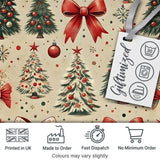 Vintage Christmas Trees Red Bows Ornaments Seamless Pattern Digital Print Fabric by the Metre UK Sewing Quilting Textile