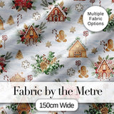 Gingerbread Houses Candy Canes Winter Treats Seamless Pattern Digital Print Fabric by the Metre UK Sewing Quilting Textile