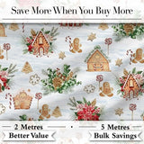 Gingerbread Houses Candy Canes Winter Treats Seamless Pattern Digital Print Fabric by the Metre UK Sewing Quilting Textile