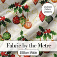 Elegant Holly Leaves Red Green Baubles Seamless Pattern Digital Print Fabric by the Metre UK Sewing Quilting Textile