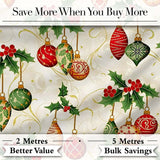 Elegant Holly Leaves Red Green Baubles Seamless Pattern Digital Print Fabric by the Metre UK Sewing Quilting Textile