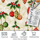 Elegant Holly Leaves Red Green Baubles Seamless Pattern Digital Print Fabric by the Metre UK Sewing Quilting Textile
