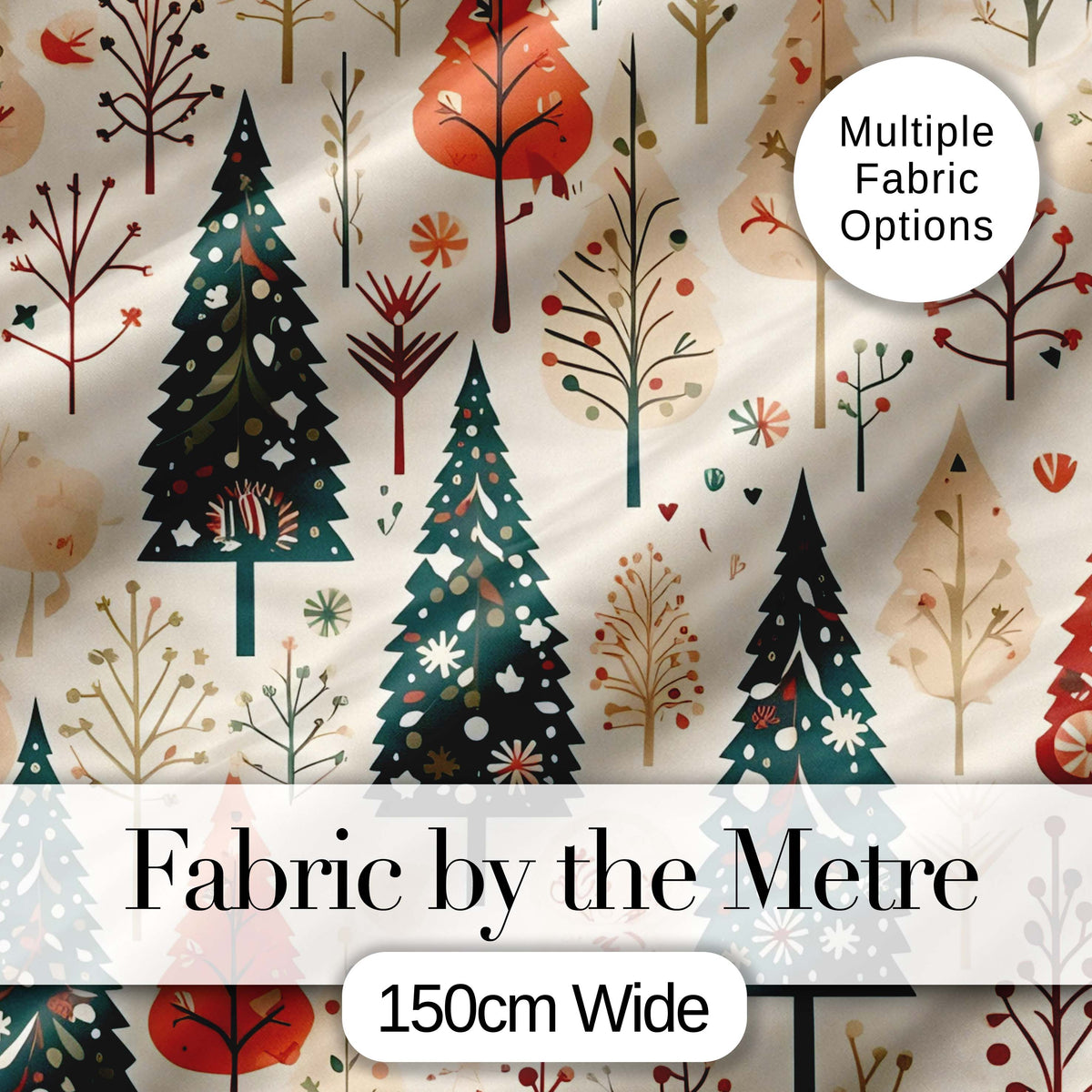 Scandinavian Style Christmas Trees Forest Seamless Pattern Digital Print Fabric by the Metre UK Sewing Quilting Textile