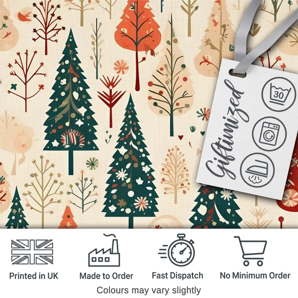 Scandinavian Style Christmas Trees Forest Seamless Pattern Digital Print Fabric by the Metre UK Sewing Quilting Textile