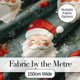 Cute Santa Claus Face Snowflakes Festive Seamless Pattern Digital Print Fabric by the Metre UK Sewing Quilting Textile