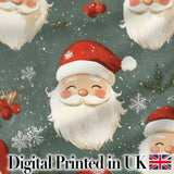 Cute Santa Claus Face Snowflakes Festive Seamless Pattern Digital Print Fabric by the Metre UK Sewing Quilting Textile