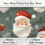 Cute Santa Claus Face Snowflakes Festive Seamless Pattern Digital Print Fabric by the Metre UK Sewing Quilting Textile