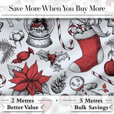 Vintage Christmas Sketch Stocking Candy Cane Seamless Pattern Digital Print Fabric by the Metre UK Sewing Quilting Textile