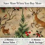 Winter Deer Forest Holly Berries Nature Seamless Pattern Digital Print Fabric by the Metre UK Sewing Quilting Textile