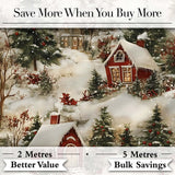 Snowy Christmas Village Houses Winter Scene Seamless Pattern Digital Print Fabric by the Metre UK Sewing Quilting Textile