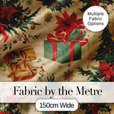 Christmas Gift Boxes Pine Branch Holiday Seamless Pattern Digital Print Fabric by the Metre UK Sewing Quilting Textile
