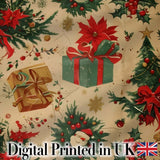 Christmas Gift Boxes Pine Branch Holiday Seamless Pattern Digital Print Fabric by the Metre UK Sewing Quilting Textile