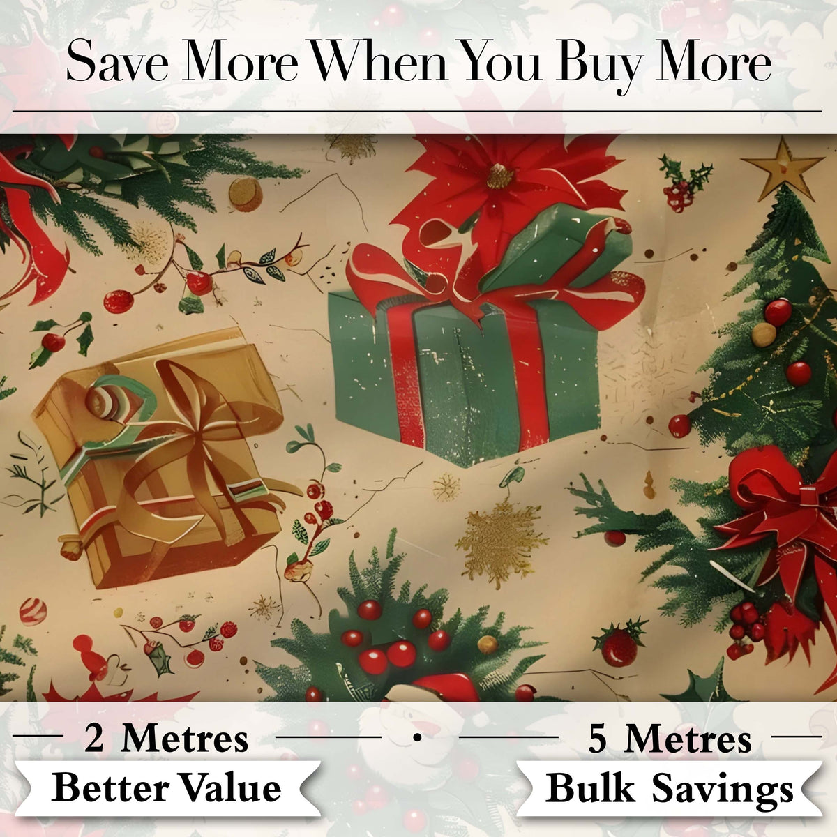 Christmas Gift Boxes Pine Branch Holiday Seamless Pattern Digital Print Fabric by the Metre UK Sewing Quilting Textile