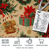 Christmas Gift Boxes Pine Branch Holiday Seamless Pattern Digital Print Fabric by the Metre UK Sewing Quilting Textile