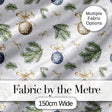 Elegant Gold Blue Baubles Pine Branch Seamless Pattern Digital Print Fabric by the Metre UK Sewing Quilting Textile