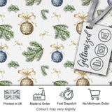 Elegant Gold Blue Baubles Pine Branch Seamless Pattern Digital Print Fabric by the Metre UK Sewing Quilting Textile
