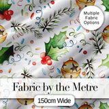 Festive Holly Leaves Bells Pine Branch Confetti Seamless Pattern Digital Print Fabric by the Metre UK Sewing Quilting Textile