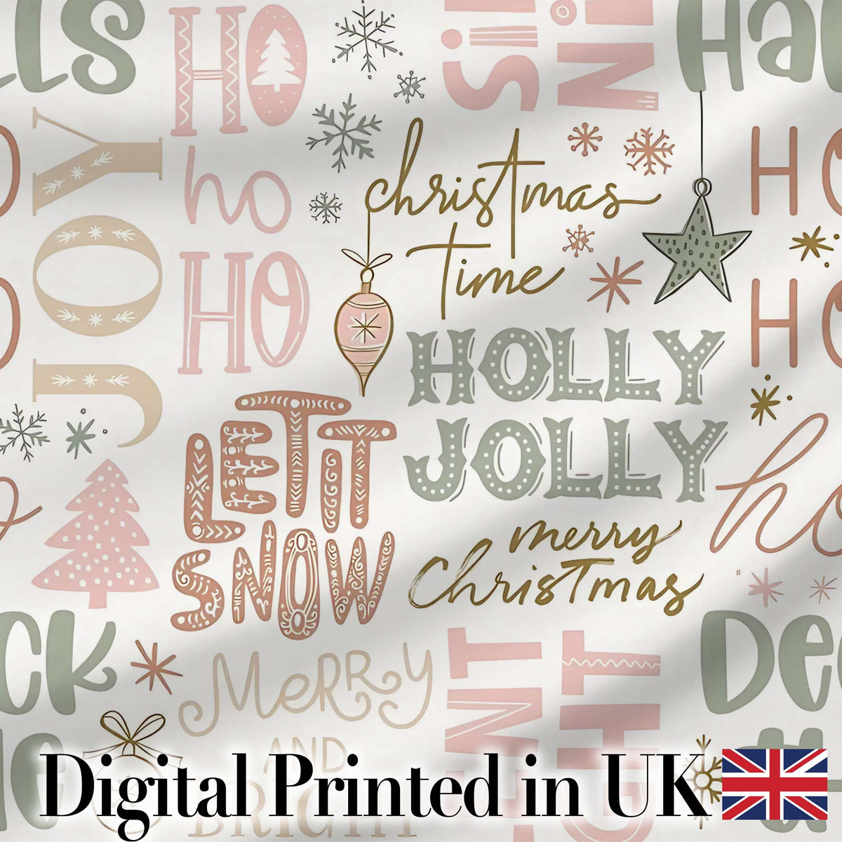 Christmas Typography Holiday Words Pastel Seamless Pattern Digital Print Fabric by the Metre UK Sewing Quilting Textile