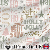 Christmas Typography Holiday Words Pastel Seamless Pattern Digital Print Fabric by the Metre UK Sewing Quilting Textile