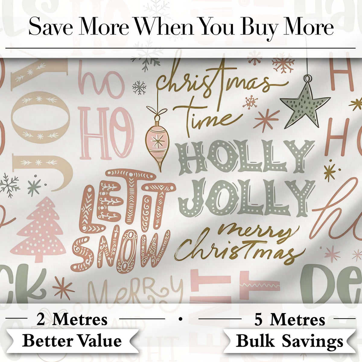 Christmas Typography Holiday Words Pastel Seamless Pattern Digital Print Fabric by the Metre UK Sewing Quilting Textile