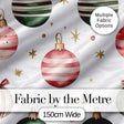 Minimal Red Green Baubles Stars Elegant Seamless Pattern Digital Print Fabric by the Metre UK Sewing Quilting Textile