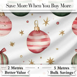 Minimal Red Green Baubles Stars Elegant Seamless Pattern Digital Print Fabric by the Metre UK Sewing Quilting Textile