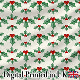 Classic Holly Leaves Red Berries Festive Seamless Pattern Digital Print Fabric by the Metre UK Sewing Quilting Textile