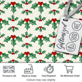 Classic Holly Leaves Red Berries Festive Seamless Pattern Digital Print Fabric by the Metre UK Sewing Quilting Textile