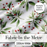 Green Leaves Red Berry Botanical Elegant Seamless Pattern Digital Print Fabric by the Metre UK Sewing Quilting Textile