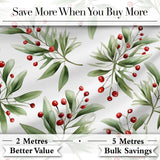 Green Leaves Red Berry Botanical Elegant Seamless Pattern Digital Print Fabric by the Metre UK Sewing Quilting Textile