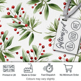 Green Leaves Red Berry Botanical Elegant Seamless Pattern Digital Print Fabric by the Metre UK Sewing Quilting Textile