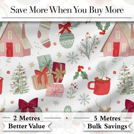 Cozy Christmas Gifts Mug Stocking Holiday Seamless Pattern Digital Print Fabric by the Metre UK Sewing Quilting Textile