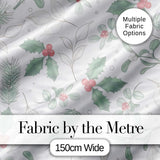 Soft Winter Holly Leaves Berry Minimal Seamless Pattern Digital Print Fabric by the Metre UK Sewing Quilting Textile