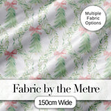 Pastel Green Wreath Ribbon Christmas Tree Seamless Pattern Digital Print Fabric by the Metre UK Sewing Quilting Textile